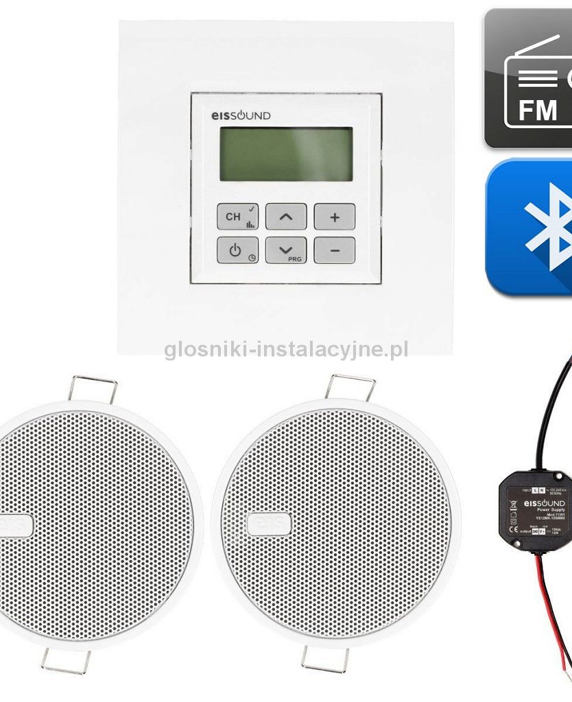 Uruchamianie światłem - Bluetooth + FM = Radio ścienne Eissound białe z głośnikami 7,6 cm